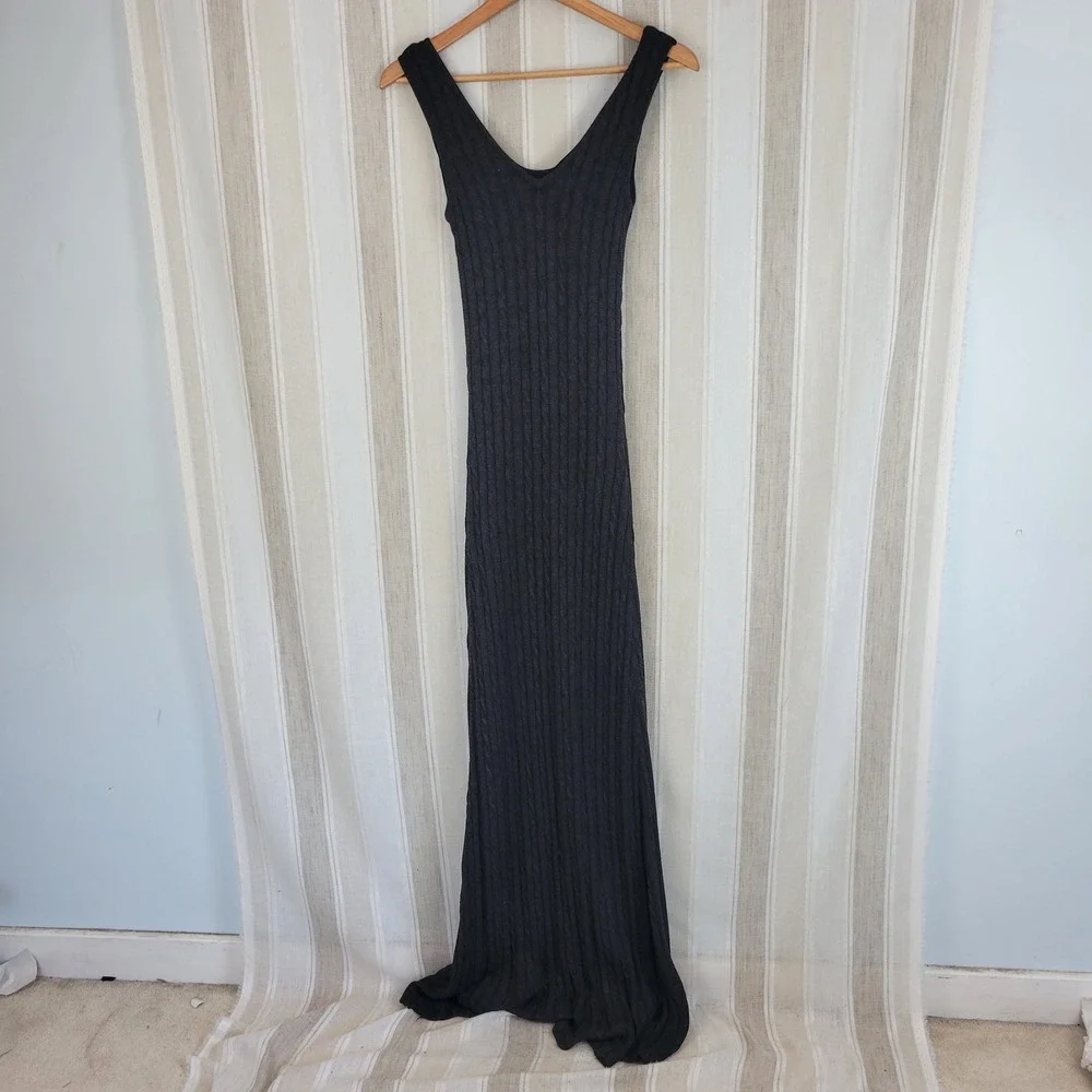 Boston Proper Knit Sweater Maxi Dress Charcoal Gray Sleeveless Size Small‎